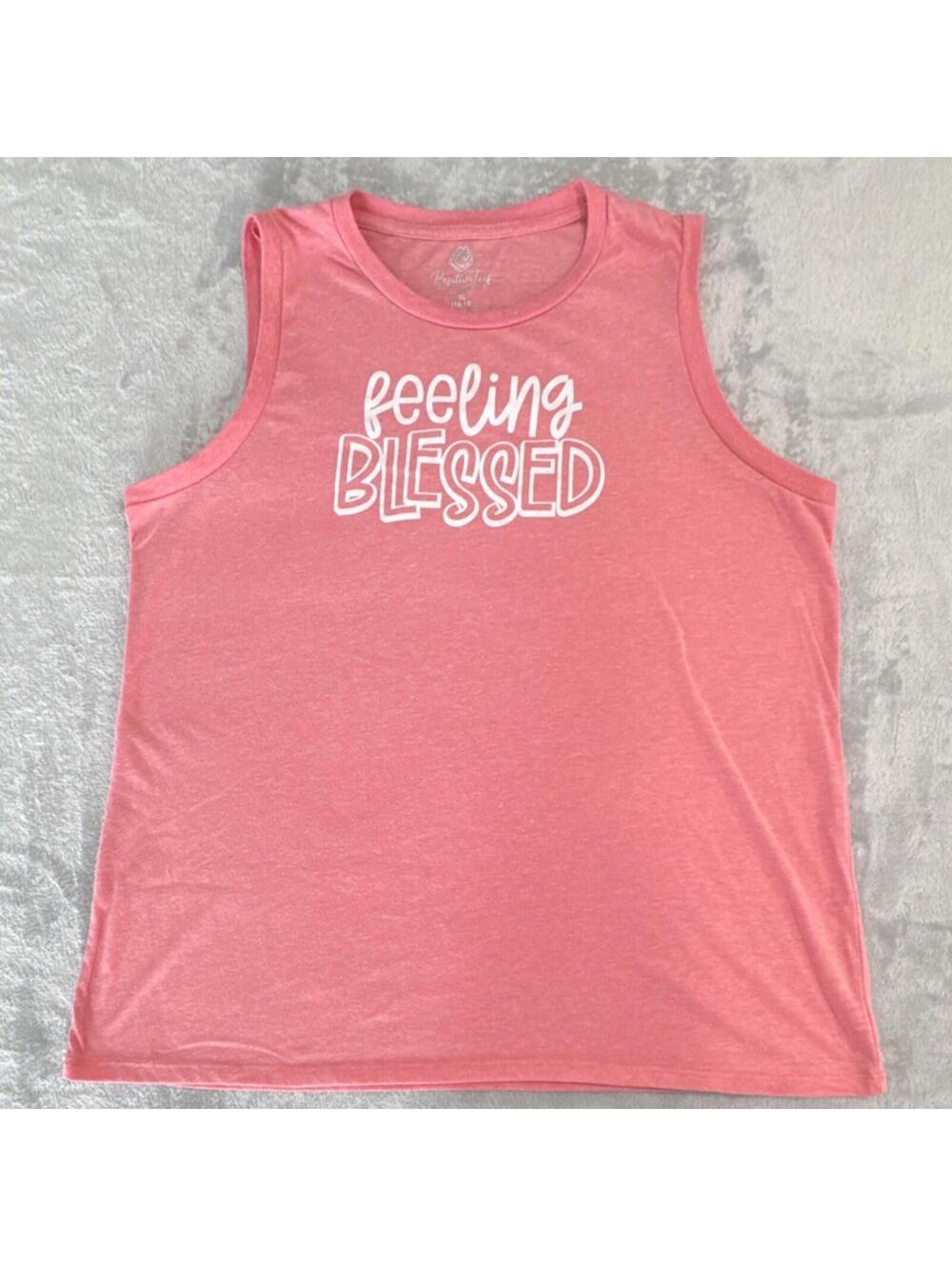 PositiviTees Feeling Blessed Pink Sleeveless Tank XL Recycled Polyester Cotton